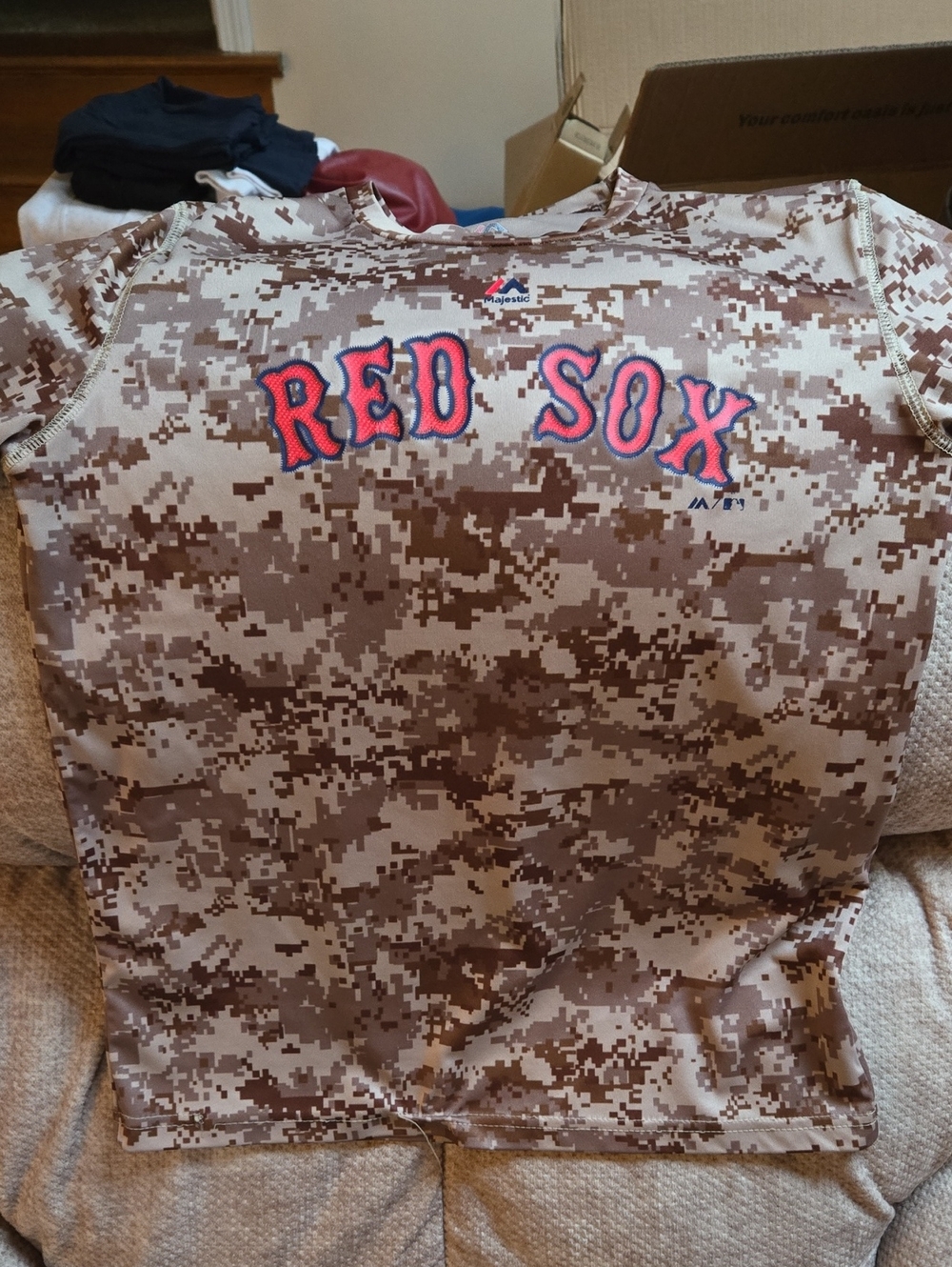 Majestic Red Sox Kids Camo Short Sleev Top - Tan/Brown